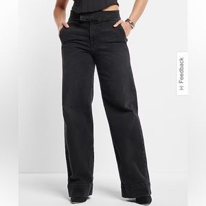 Express High Waisted Washed Black Tall Hem Wide Leg Jeans